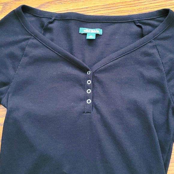 Wild Fable Black Ribbed Long Sleeve Crop Top with Snap Buttons - Picture 3 of 4